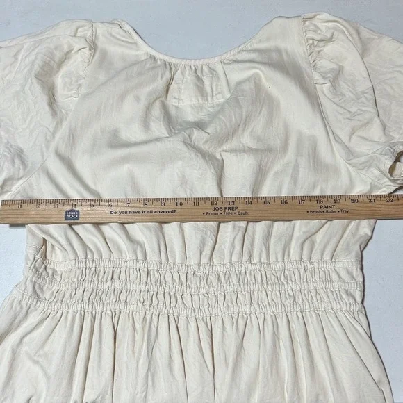 Anthropologie 2X Somerset Mini Dress Ivory Smocked Waist V-Neck - Picture 3 of 5
